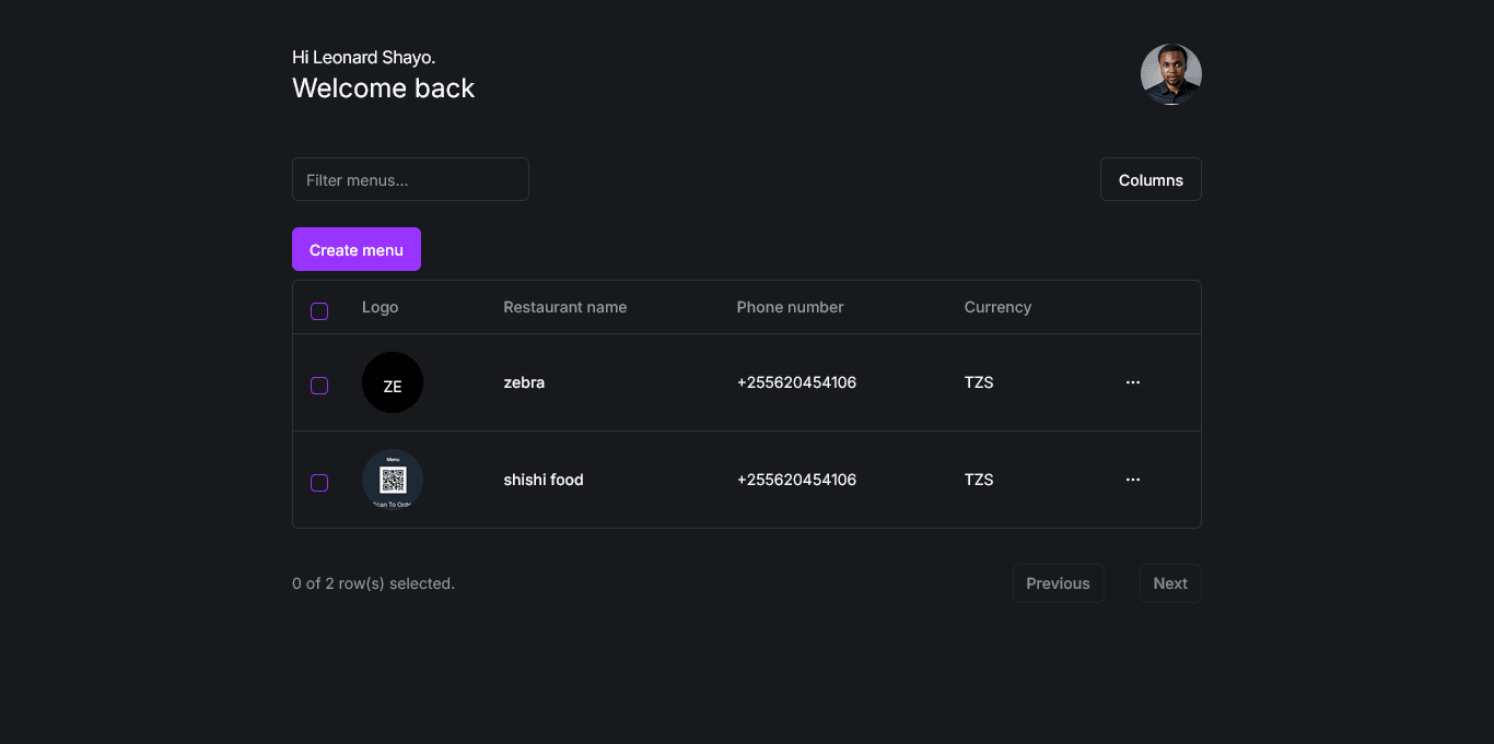 MenuMate Dashboard